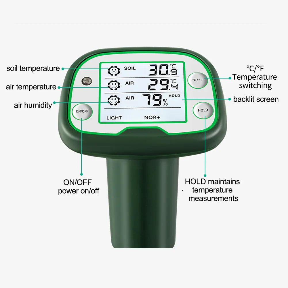 Medidor Digital LCD para SOLO - Luminosidade - Temperatura do ar e do solo - Umidade